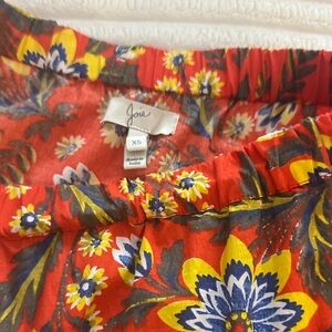 Joie Red Floral high/low elastic Waist Skirt with Yellow & Blue Bloom